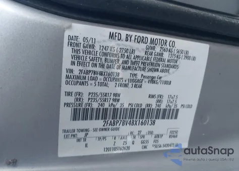 2011 Ford Crown Victoria Police Interceptor z USA, uszkodzony, nr VIN 2FABP7BV4BX160138